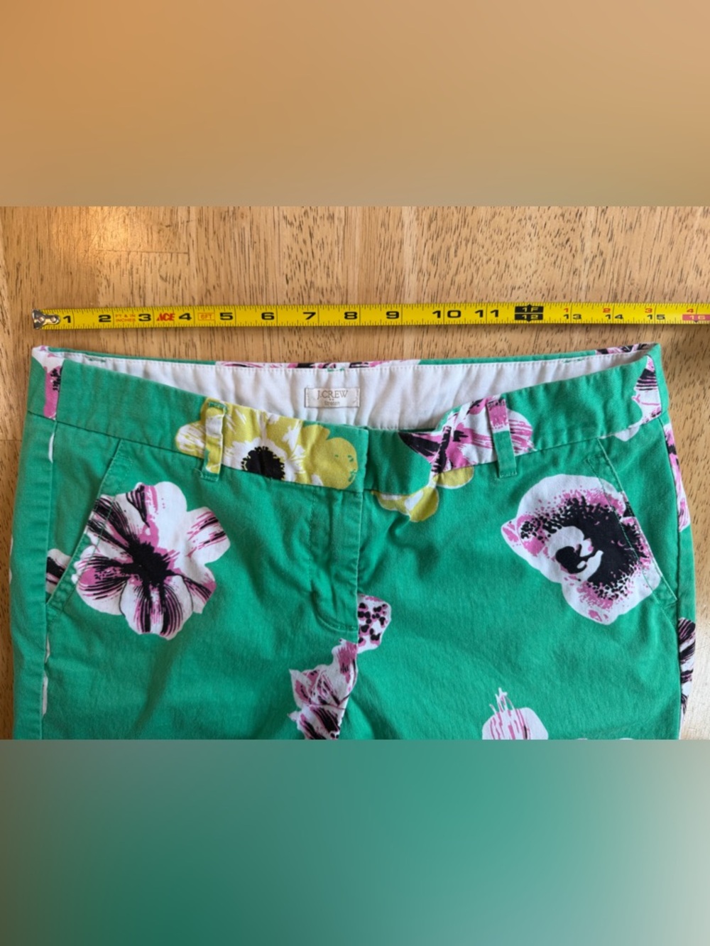 J. Crew Stretch Cropped Pants Womens Size 6 Floral Green Cotton Blend - Picture 7 of 9